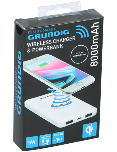 Grundig Qi Powerbank 8000mAh - Oplad Op til Tre...